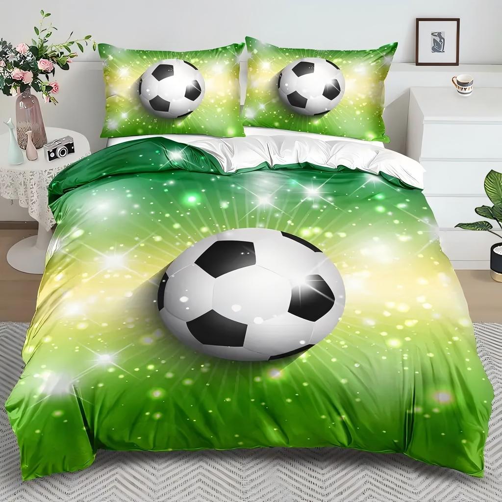 Comforter Green Background Football 3D Printed Bedding Set For Boy Men Polyester Bedroom Decorative Sports Style Soft Home