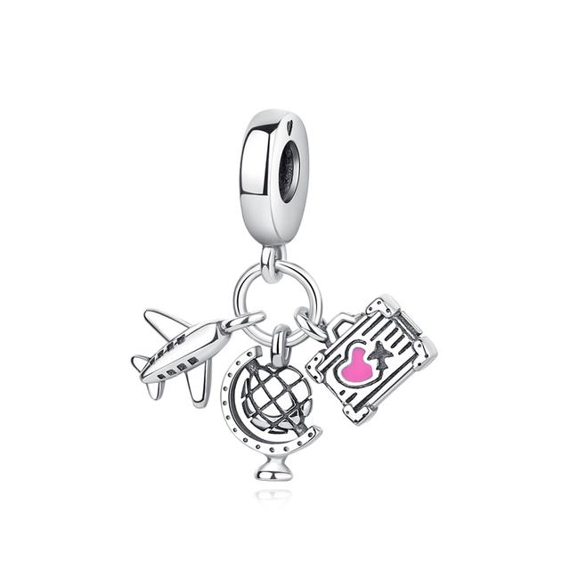 Original 925 Sterling Silver Charm Bead Travel London Bus Motorcycle Suitcase Charms Fit Fashion Bracelets Women Diy Jewelry