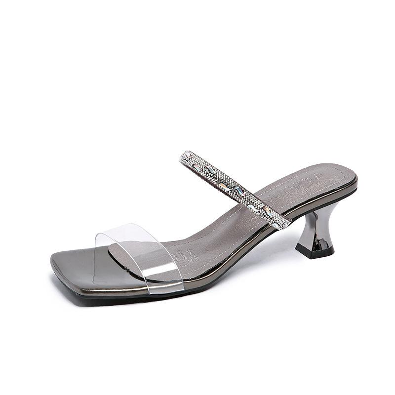 

Niche high-end rhinestone cool slippers outside fairy shoes 2025 summer new with skirt high-heeled sandals 40