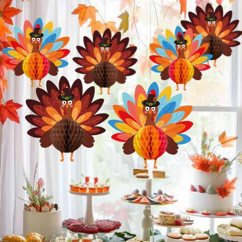 2pcs Thanksgiving Theme Thanksgiving Turkey Ornament Honeycomb Ball Party Hangings  Home Decoration