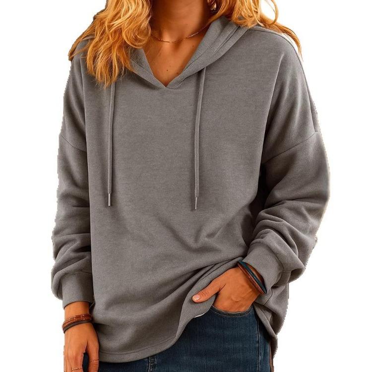 

Ladies Casual Hooded Sweatshirt Long Sleeve Pullover Top Solid Color Drawstring Hoodies Spring Autumn XXXL