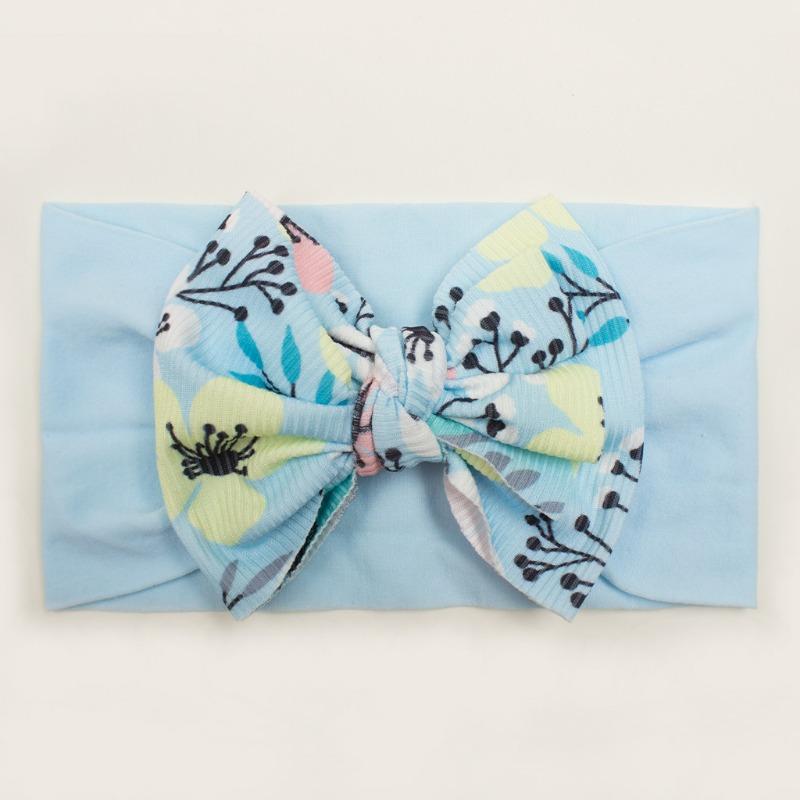 New twill print bow children's headband, summer thin solid color baby hair accessories, girls headscarf