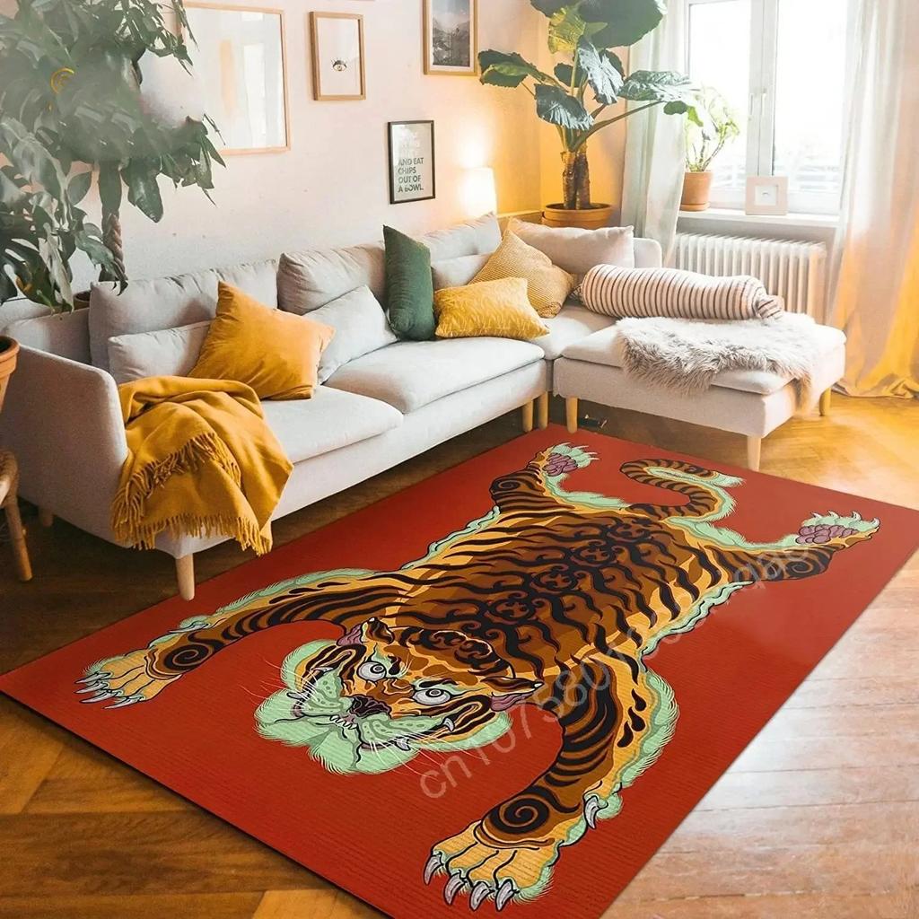 Bohemian Tibetischer Tiger Floral Teppich Nachttisch Bodenmatte Rutschfest Vintage Tier Teppich Marokkanische Teppiche für Wohnzimmer Dekorativ