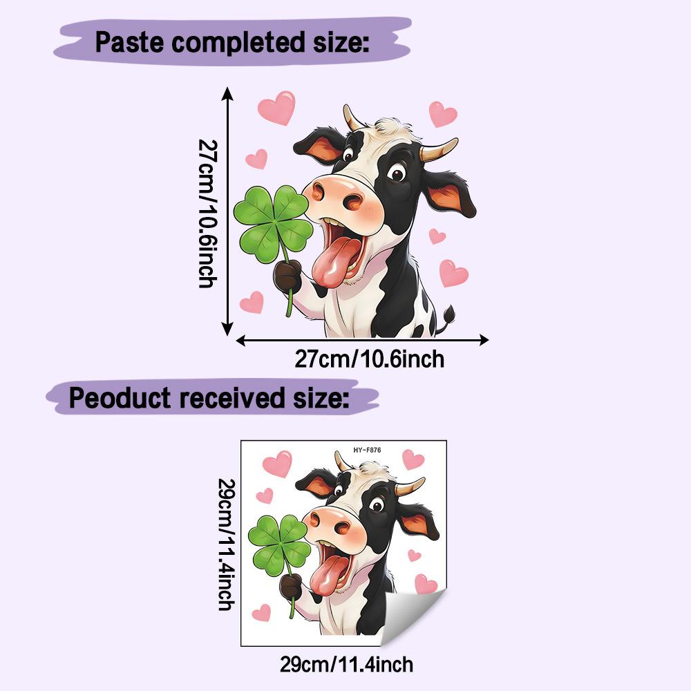 

Static Cling Window Stickers Cartoon Cow Four-leaf Clover Hearts for Glass Door Home Decor 29x29cm