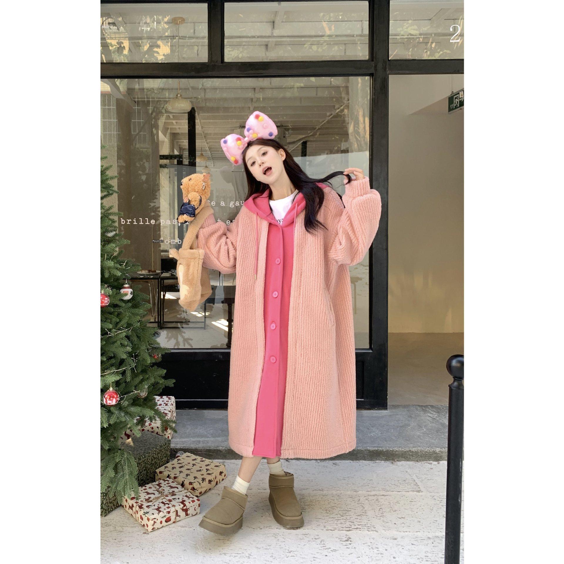 

Женская двухкомпонентная куртка-парка с капюшоном в стиле пэчворк - Весенне-летнее корейское пальто на флисовой подкладке S розовый