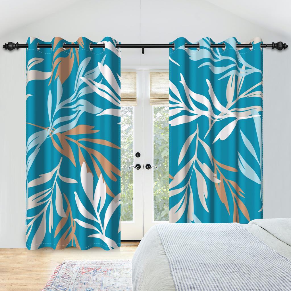 2pc Modern Leaves Window Curtains Home Interior Curtains Medieval Minimalism Nordic Abstract Bedroom Curtains Polyester Fabric
