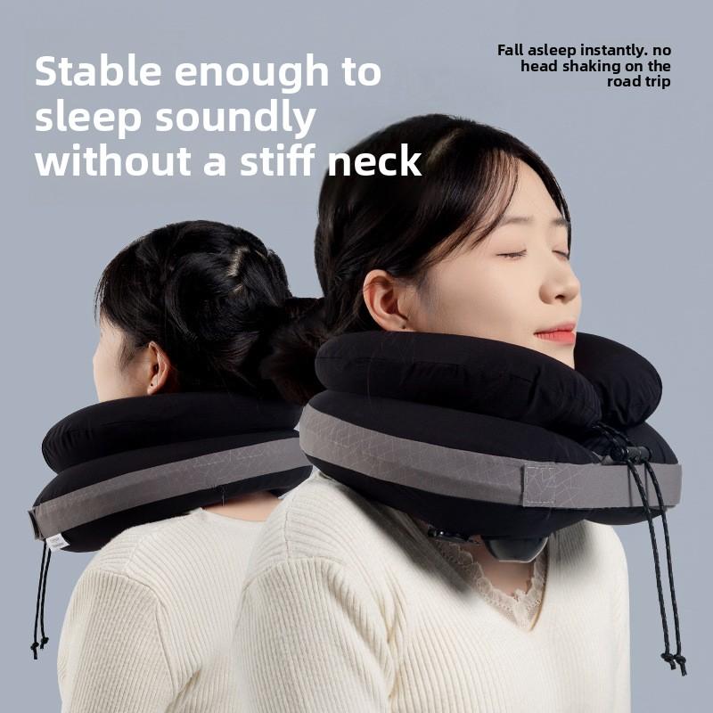 Portable Inflatable Neck Pillow for Travel - Auto Press Air Pillow with Height Support PVC Material Airplane Sleep Aid