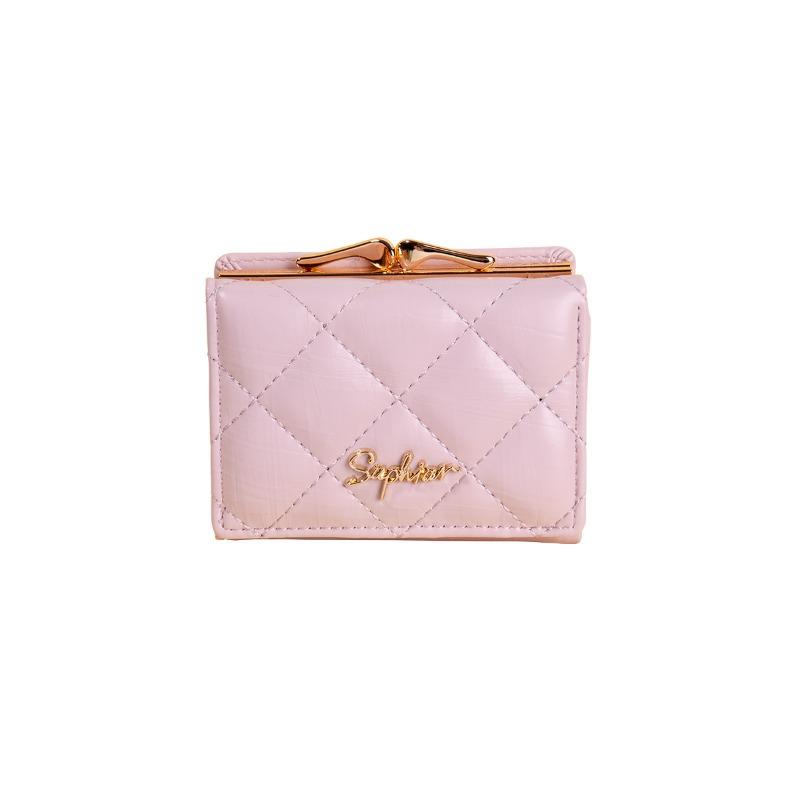 Embroidered thread plaid wallet short women's light and thin change bag pu fashion student card bag