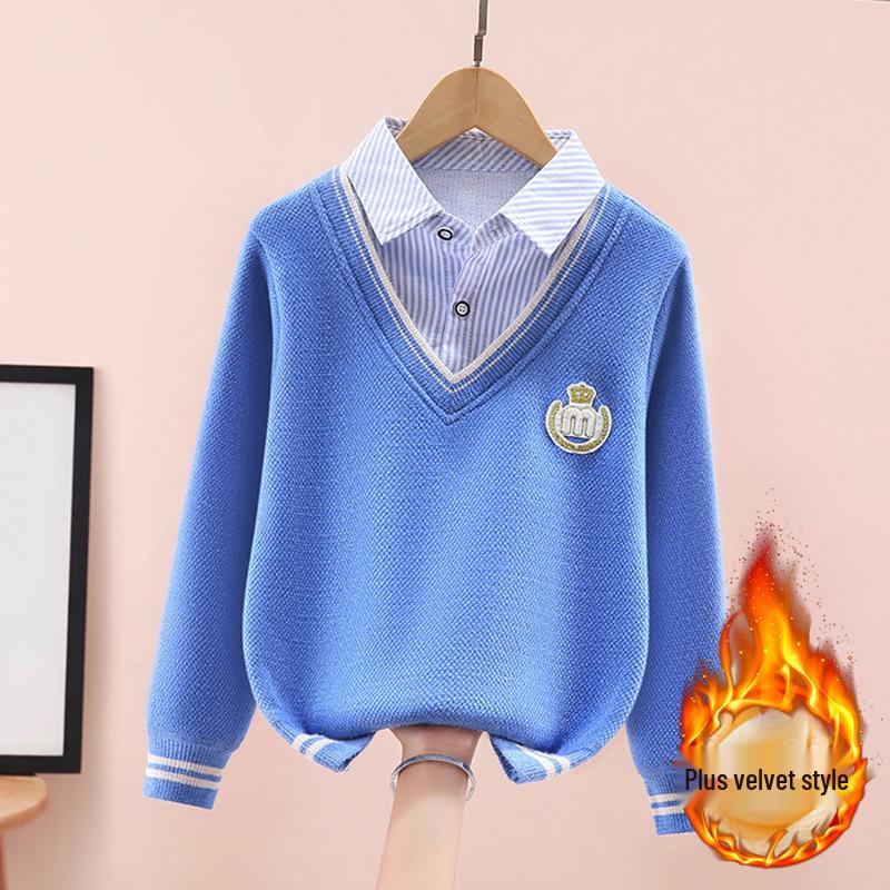 

Kids Korean Style Faux Two-Piece Sweatshirt for Boys - Trendy College Look for Spring & Fall 130 cm
