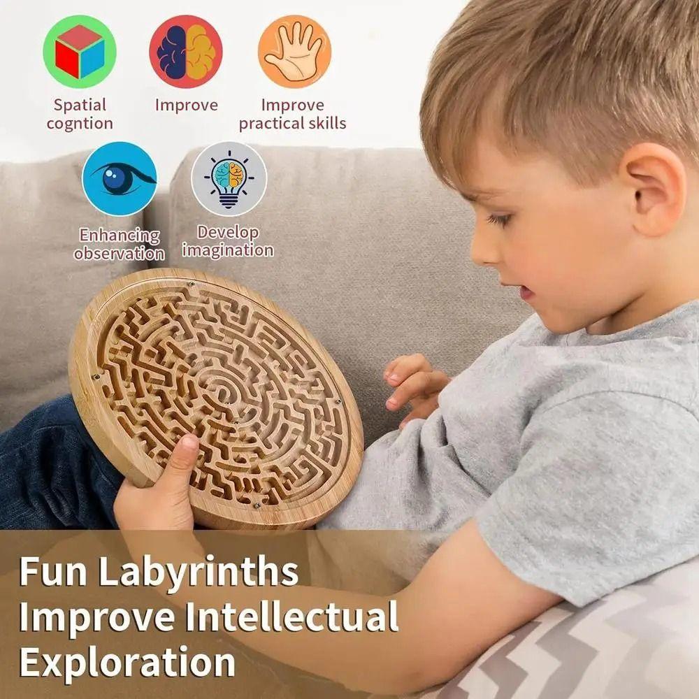 Wooden Round Maze Board Game Creative Early Educational Toys Magnetic Maze Toy Education
