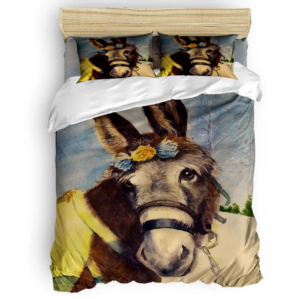 Donkey Duvet Cover King Queen Funny Cartoon Animal Printed Bedding Set For Kids Teens Adults Cute Farm Animals Soft Quilt Cover