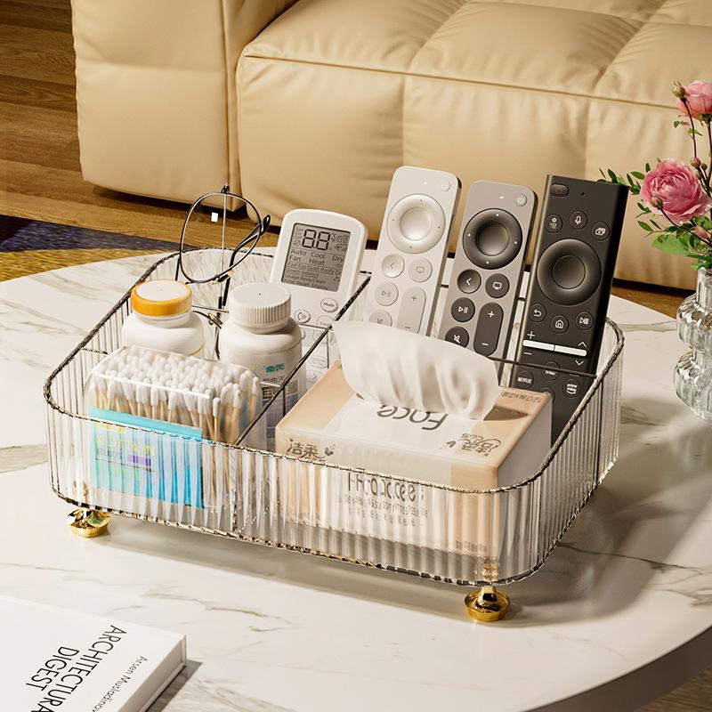 Stylish Clear Desktop Storage Tray With Multi Compartment Organizer For Remote Controls Cosmetics Cotton Swabs And Tissues For H