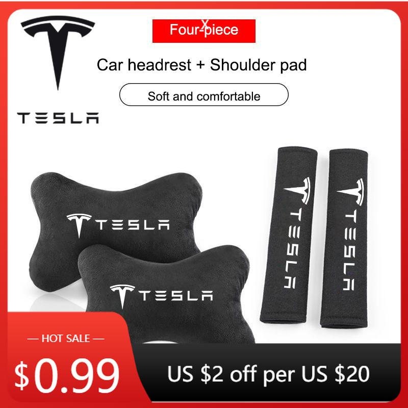 Car Sticker Tesla 2/4PCS Car Seat Belt Protect Shoulder Pads Cervical Spine Headrest Neck Pillows For Tesla Model 3 Model S Y Ro