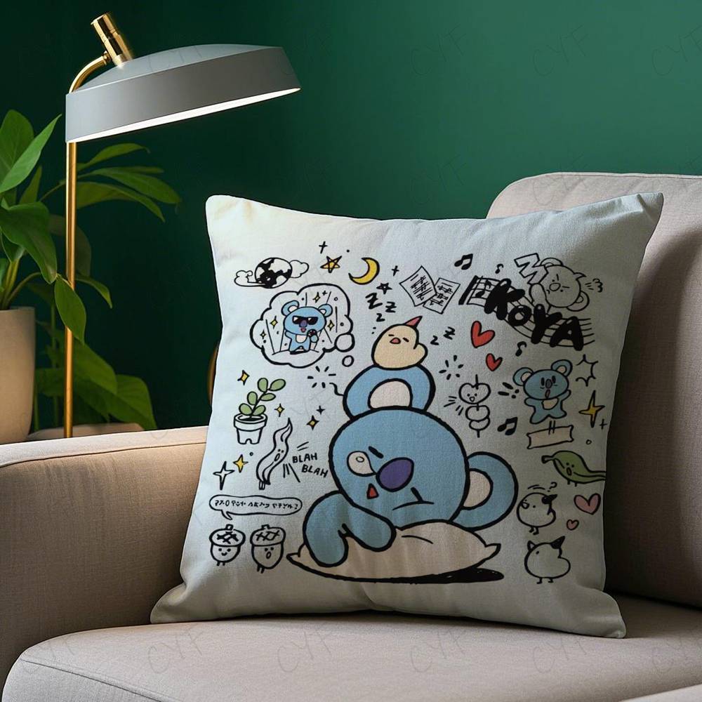 Niedlicher B-bt21s Anime Kissenbezug Sicheres Benutzerdefiniertes Foto Kissen, Farbechter Kissenbezug aus gebürstetem Fleece, Sicher für Mütter und Säuglinge.