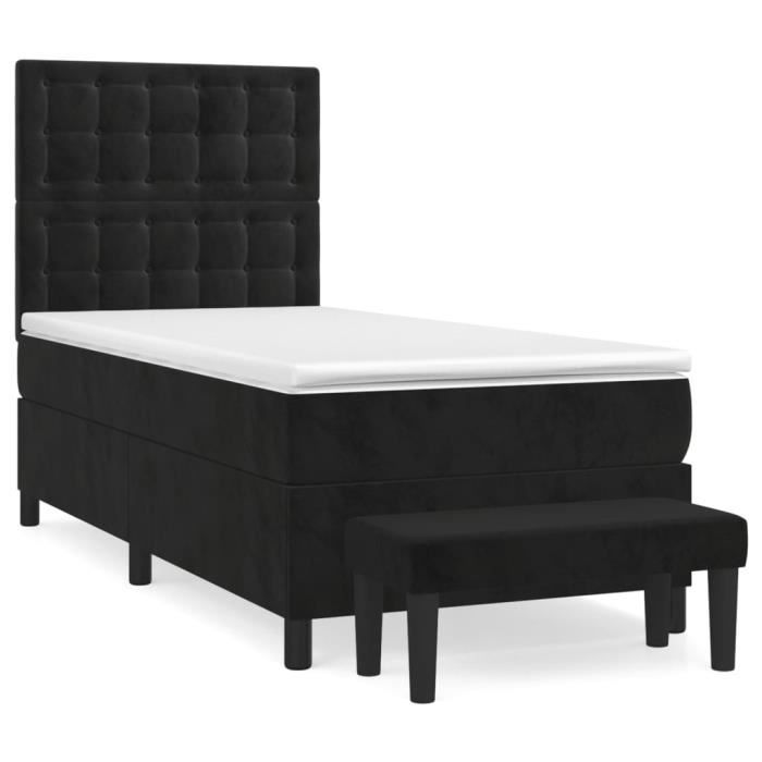VidaXL Lit à sommier tapissier avec matelas Noir 90x190 cm Velours - Modèle 3138057