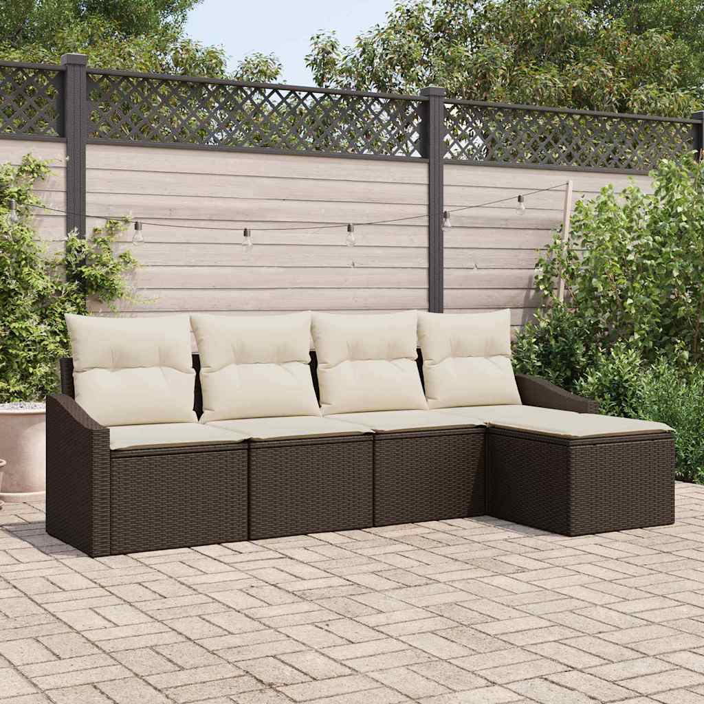 5 Piece Brown Poly Rattan Sofa Set with Cushions