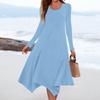 Women's Casual Fashion Round Neck Long Sleeve Solid Color Irregular Hem Midi Dress