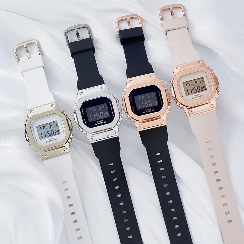 Casio all-metal series - square dial digital display WOMEN metal elements white small square fashion simple shockproof waterproof GM-S5600G-7PR