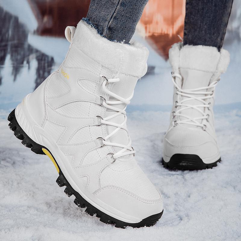 Couple Lace-up Snow Boots Fur-lined Half Boots Plush Cotton Shoes Anti-slip Winter Warm Outdoor Sneakers Wear-resistant