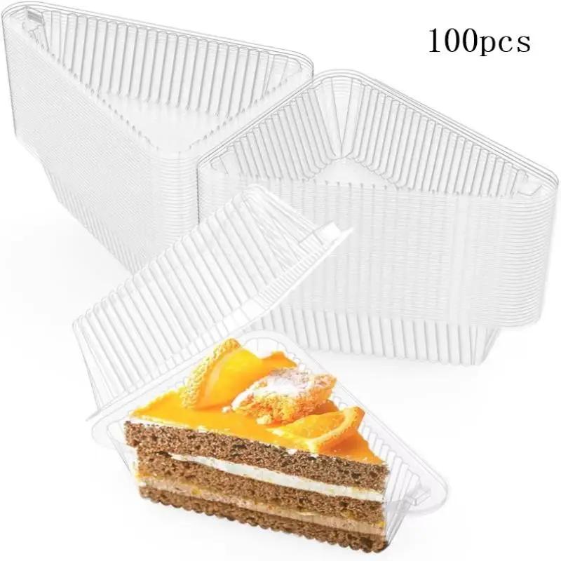50/100Pcs Clear Triangle Dessert Box Reusable Food Packing Stackable Sandwich Holder for Fruit Cake - Cake Slice Container