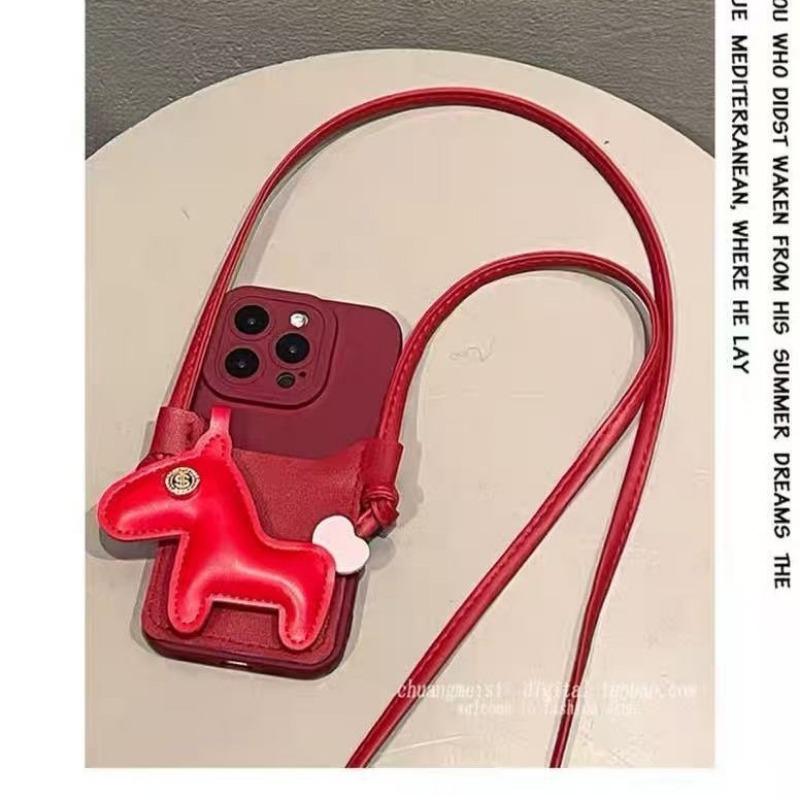 Red Pony Card Holder Phone Case With Crossbody Strap For Iphone 13 15 16 17