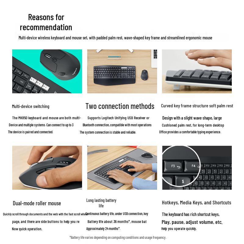 Logitech MK850 Enterprise Wireless Bluetooth Keyboard Mouse Combo