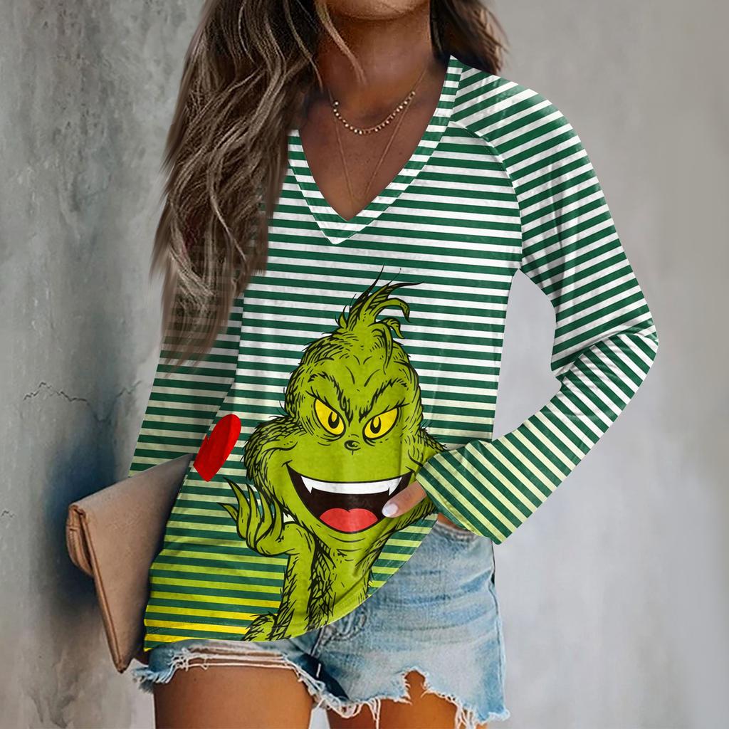 Women's Fashion Loose Raglan Sleeve T-Shirt With Christmas Print Casual Top