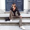 Jeans a zampa skinny a vita alta stampati Streetwear Donna