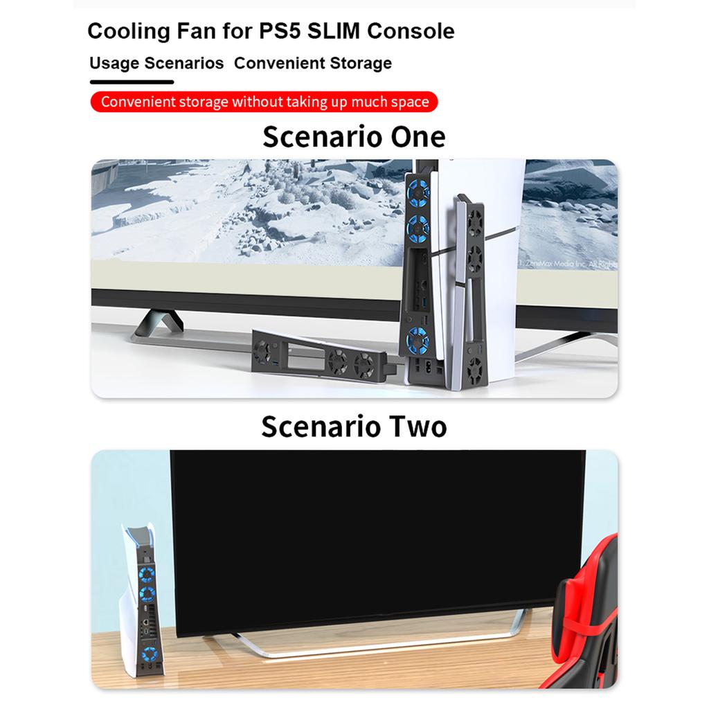 Console Cooling Fan Game Machine Cooling System with 3 Fans LED Light for PS5 Slim Digital & Discs Edition USB3.0 Port