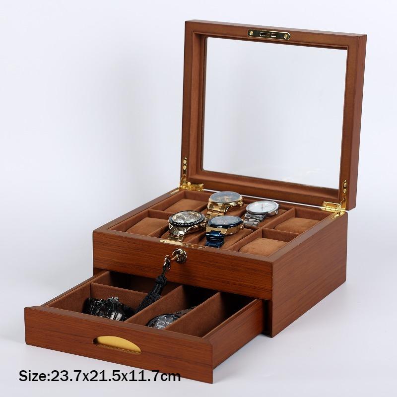 

Double Layer Watch Storage Boxes Retro Wrist Watch Organizer Case Luxury Watches Display Box Large Capacity Watches Saves Cases коричневый