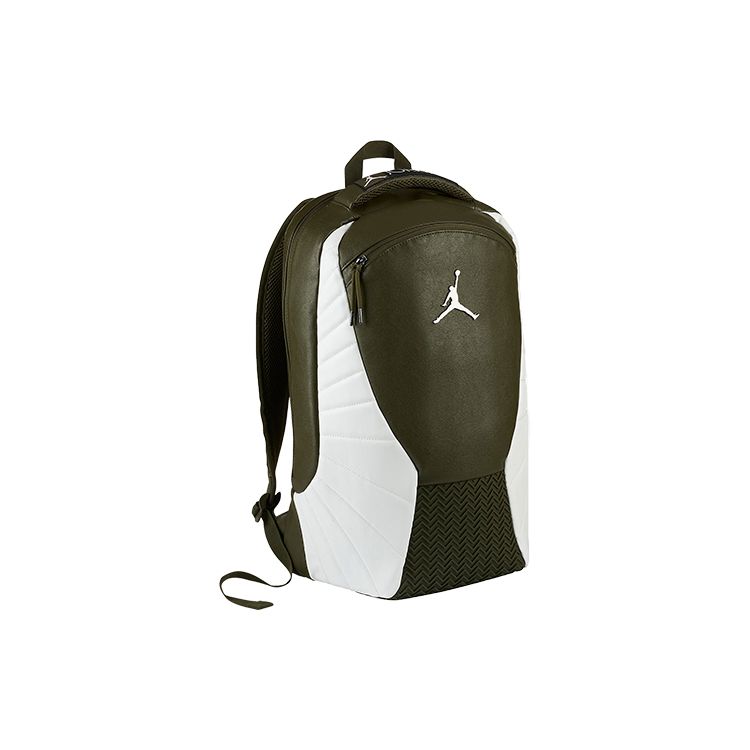 Jordan Aj12 Sports Leisure Fabric Basketball Backpack Unisex Backpack Olive-Green White HA2464-334 Olive Green White