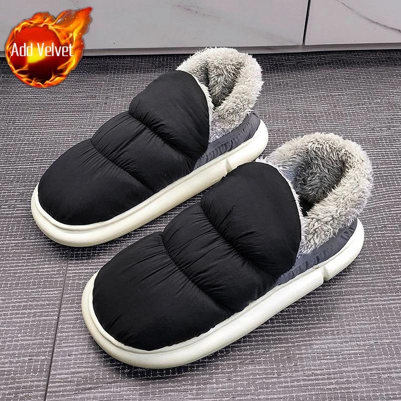 Couple Winter Cotton Slippers Men's Korean Closed Heel Fleece Lined Snow Boots Waterproof Warm Anti Cold Shoes for Winter