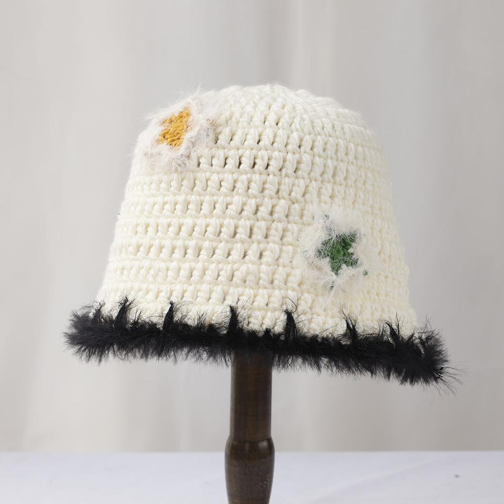 New Star Colorful Fringe Woolen Hat Women's Autumn and Winter Cute Handmade Plush Hat Knitted Fisherman Bucket Hats