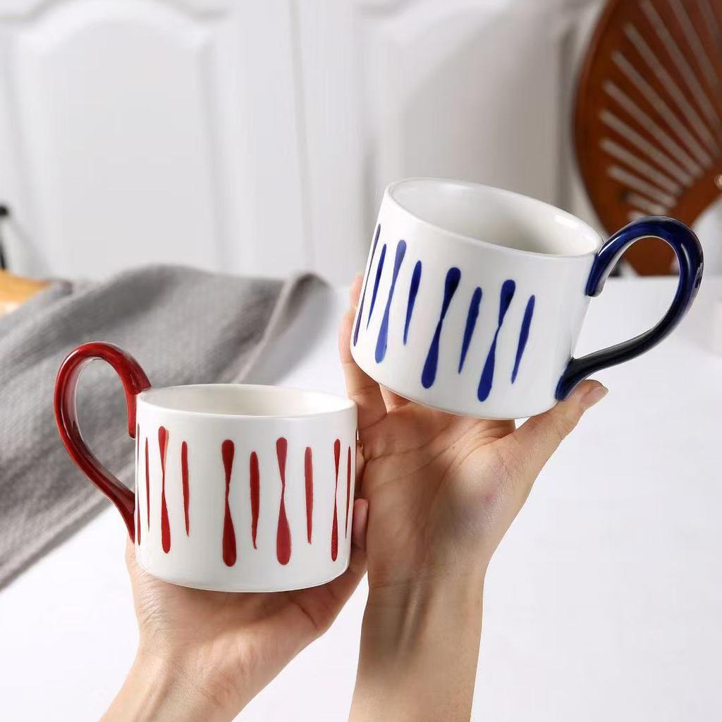 Siyue Watercolor Japanese Retro Coffee Cup for Girls with High Appearance Water Cup Sense Household Ceramic Mug Large Capacity