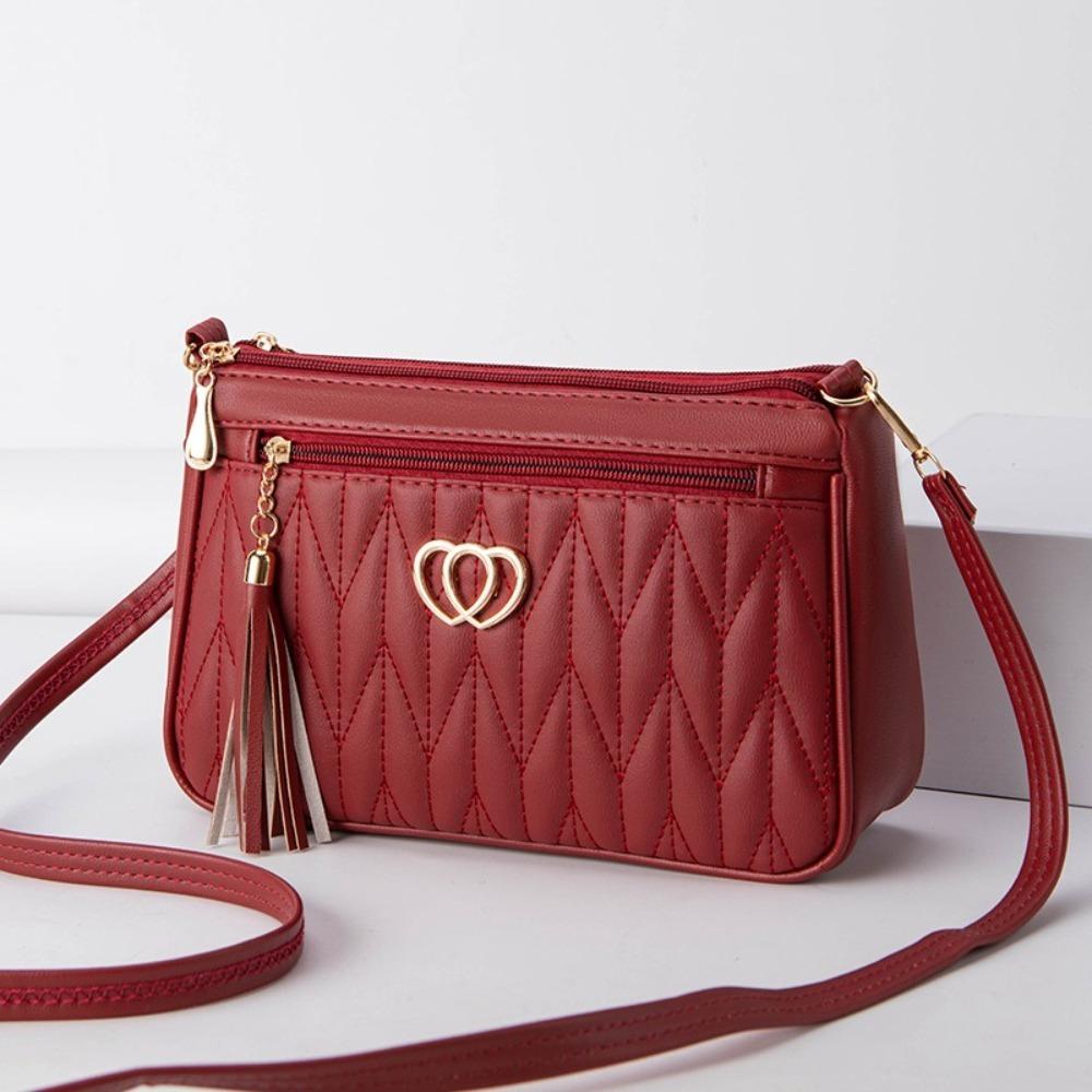 Large Capacity Lattice Shoulder Bag Zipper PU Leather Messenger Bag Women Crossbody Bag  Female