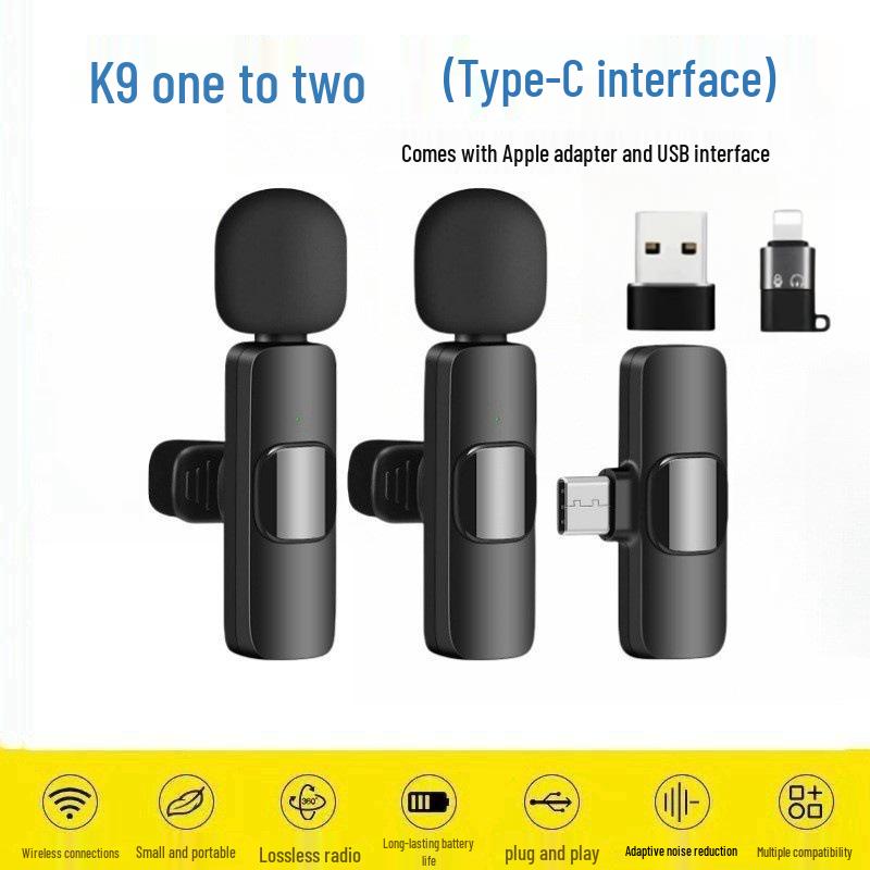 K1K9 Wireless Lavalier Microphone K15 - Dual Mobile Live Streaming & Outdoor Recording Noise-Reducing Mic