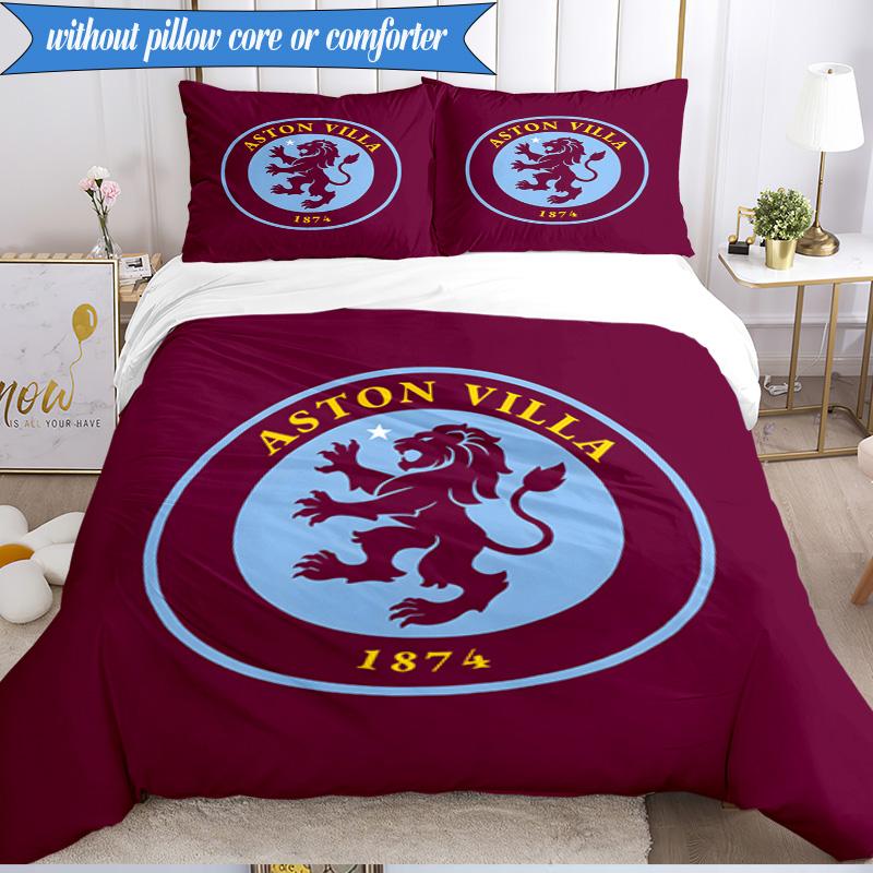 3PCS Aston Villa Football Club Printed Soft Bedding Set,Including 1pc Duvet Cover And 2pcs Pillowcases Perfect for Bedroom, Dormitory, Fan gift