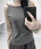 SOME PLACE Star Stripe Mix Embroidered Raglan Long Sleeve Boat Neck T-Shirt _ 2 Colors