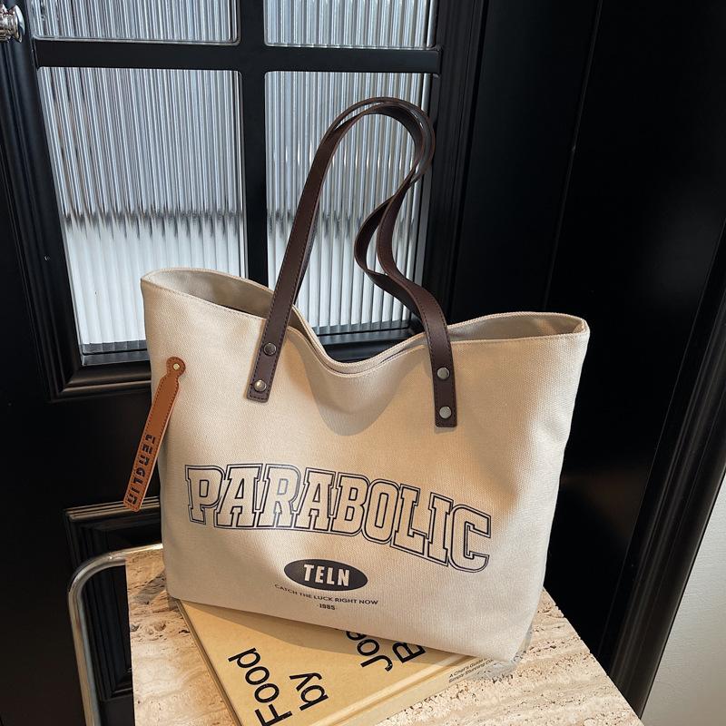 

Повседневная холщовая большая сумка с принтом букв, женская, мода осень-зима 2025, сумка через плечо, сумка-тоут хаки