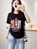 2026 Summer Korean Style Loose Fit Cartoon Cat Print Plus Size Pullover T-shirt for Women