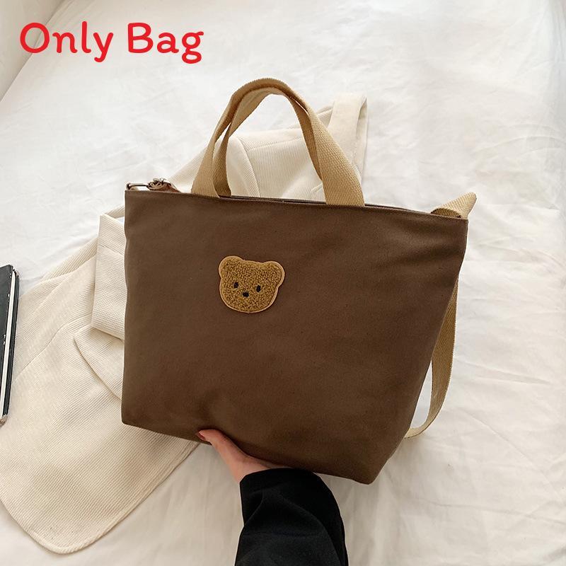 Small Canvas Bear Handbag For Women With Zipper Closure And Mobile Pocket