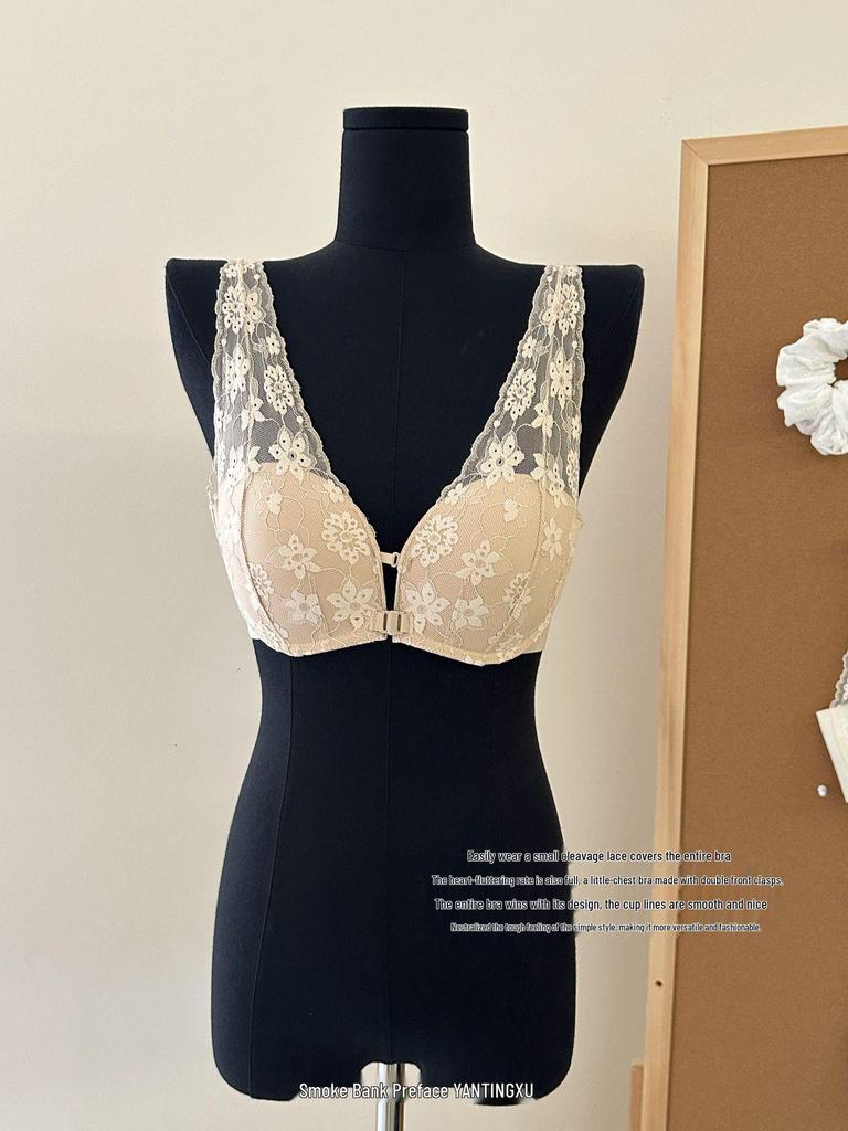 Sleek Lace Front-Closure Push-Up Bra Set for Small Busts - Wire-Free & Comfortable
