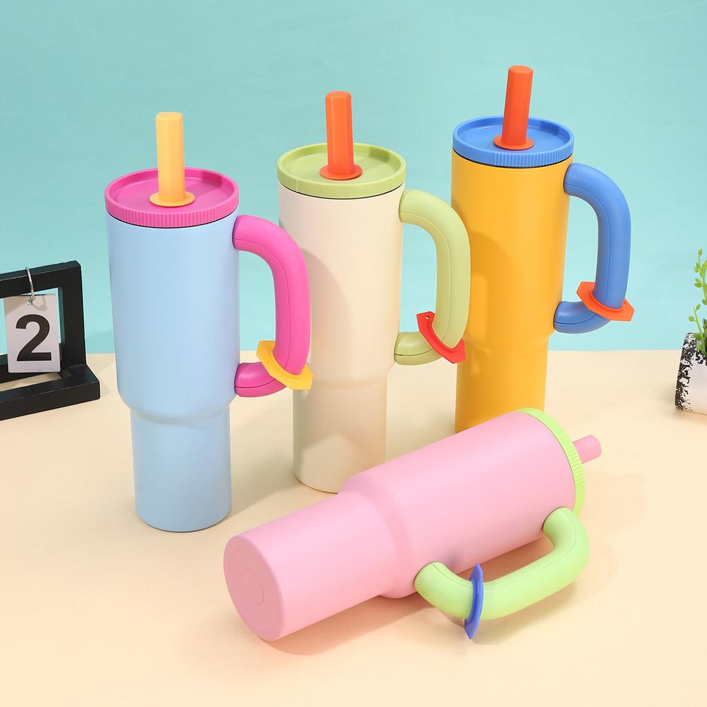 304 stainless steel thermos cup dopamine color scheme handle Bingba cup outdoor portable straw cup