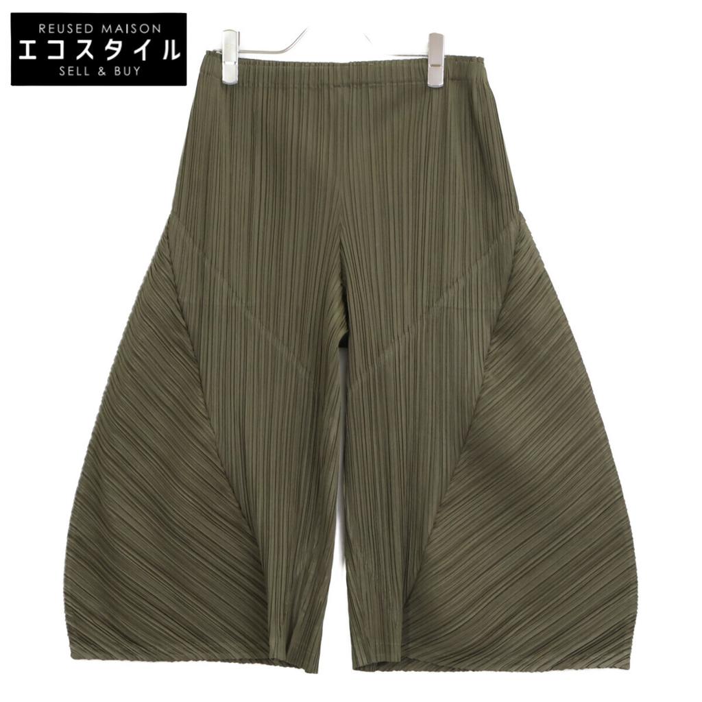 PLEATS PLEASE PP53-JF162 Khaki Pleated Design Cropped Pants Bottoms 3 khakiUsed