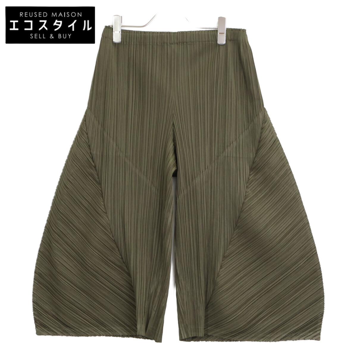 

PLEATS PLEASE PP53-JF162 Khaki Pleated Design Cropped Pants Bottoms 3 khakiUsed