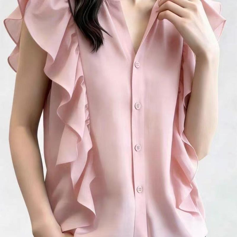 Premium Solid Color Ruffle Edge Short-sleeved Shirt Thin Summer New Fashion Niche Design Thin Top