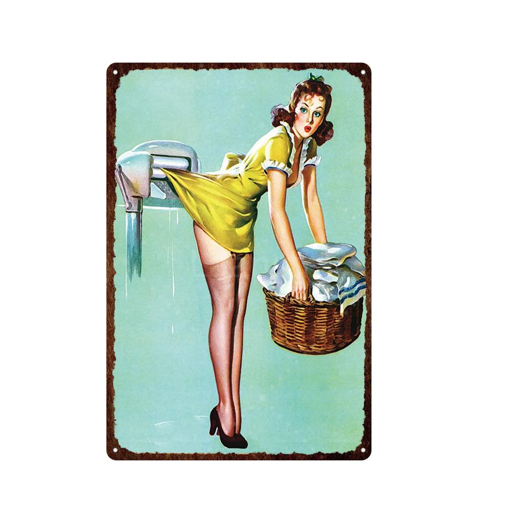 Iron Painting Elegant Pin Up Girl Retro Posters Tin Sign Metal Sign Decor Wall Women Portrait Bar Pub Club Man Cave Pictures