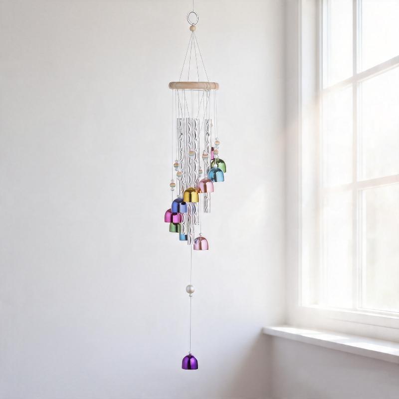 Colorful Metal Wind Chimes Wooden Top Hanging Decor With Flower Beads Wind Chime For Home Garden Patio Terrace Decor Wind Chimes