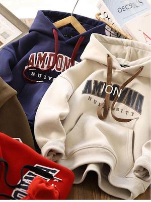 2023 Boys' Velvet Hooded Pullover Sweater - Autumn/Winter Trend