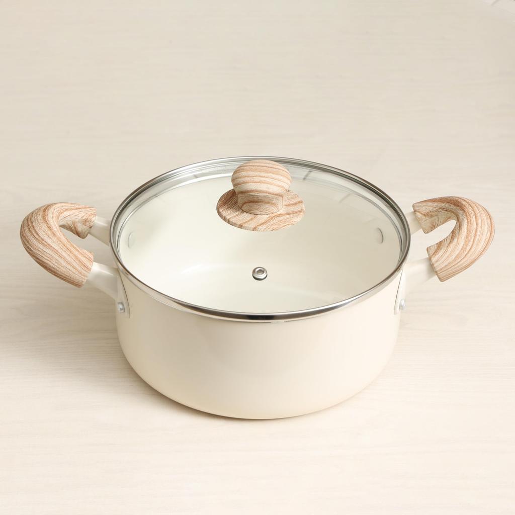 Pearl Metal 20cm Deep Casserole Dish with Ceramic Coating, IH and Gas Stove Compatible, Glass Lid Included, PFOA-Free, PTFE-Free, Metal Spatula Safe,